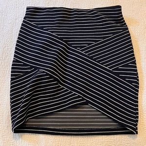 Blue and white striped mini skirt